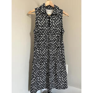Southwind Apparel Black White Geometric Fish Print Dress, Made in USA, Medium